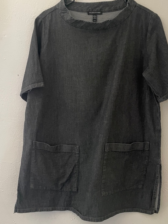 Eileen Fisher Tops - Eileen Fisher Charcoal Gray Organic Cotton Long Tunic Top Pockets XS TP